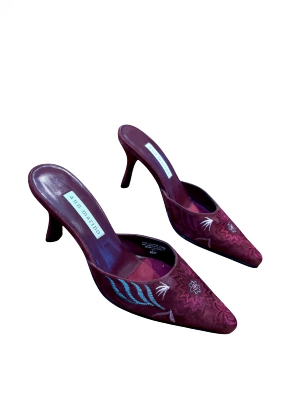Unique Y2K Style Leather Embroidered Mule Heels Ann Marino